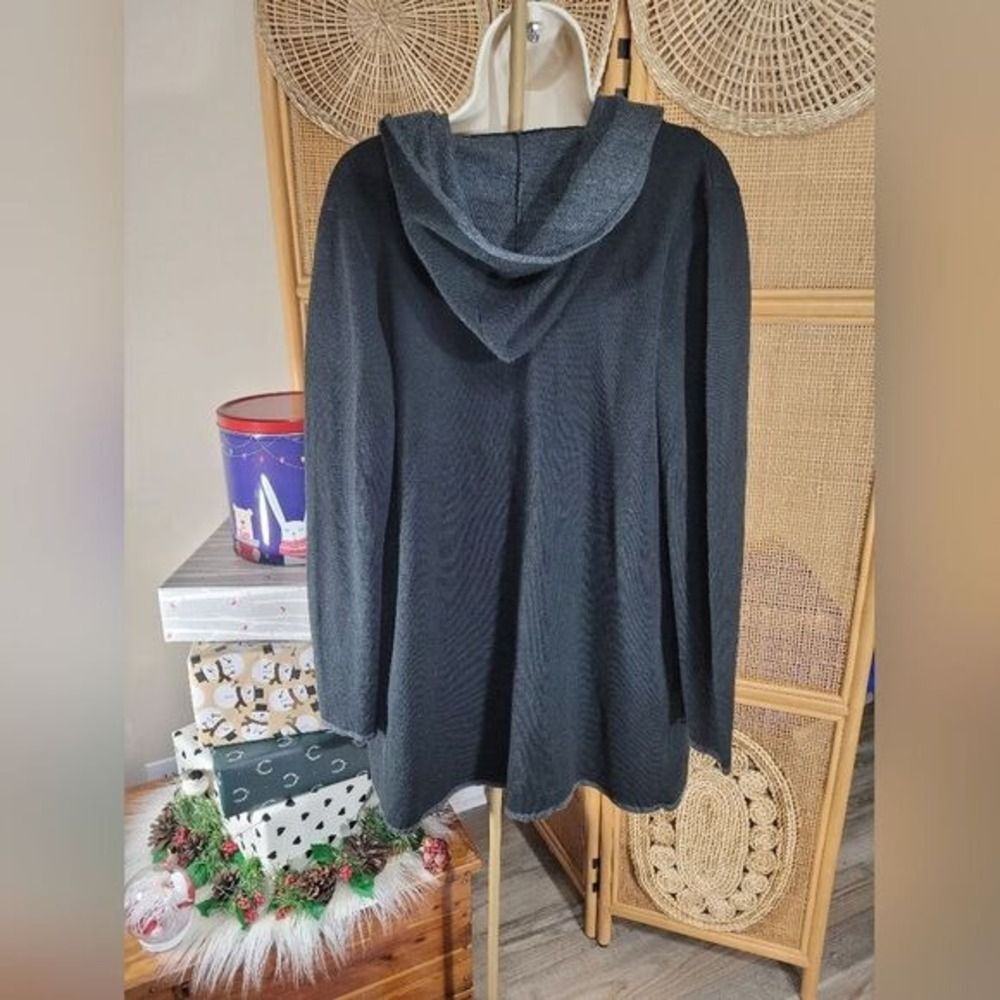 Wool Blend BNCI Blanc Noir Hooded reversible Cardigan W/ M Gray Longline LN/NWOT - Picture 14 of 14
